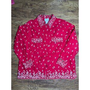 Vintage Quacker Factory Red Bandanna Paisley Sequin Embellished Jacket - Size 1X